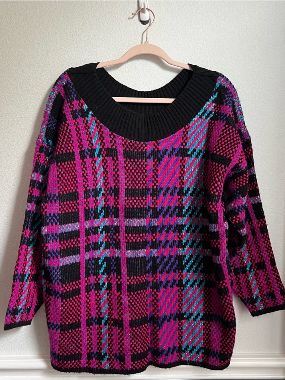 Vintage Players Sport Purple and Black Pullover Knit Sweater 80s Style